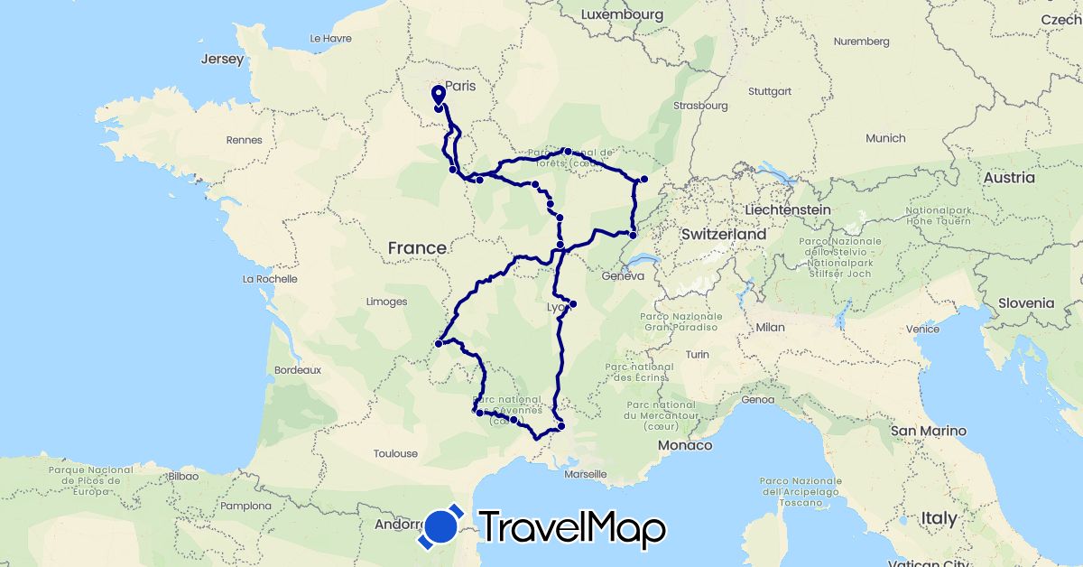 TravelMap itinerary: driving in France (Europe)