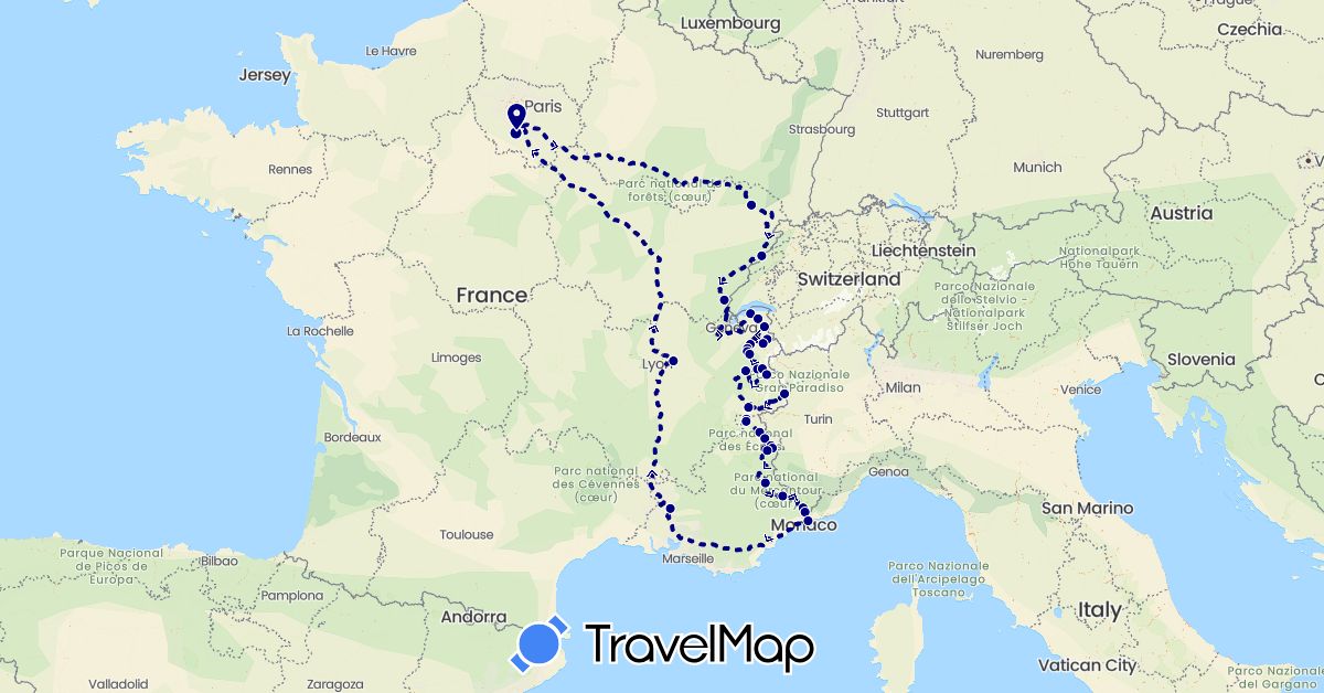 TravelMap itinerary: driving in France (Europe)