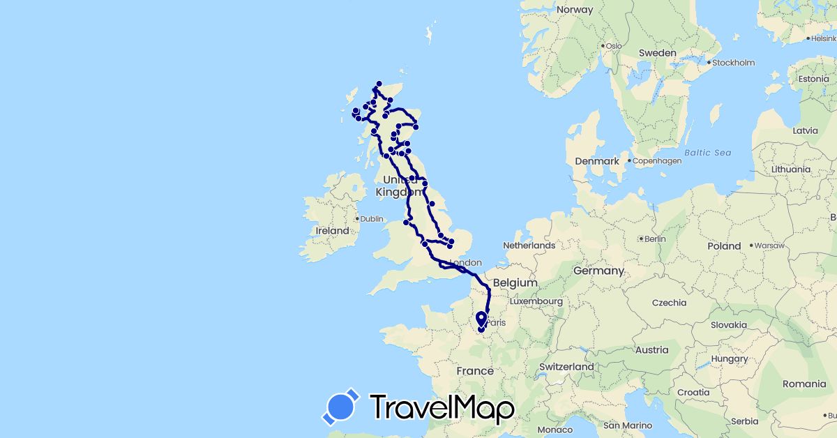 TravelMap itinerary: driving in France, United Kingdom (Europe)