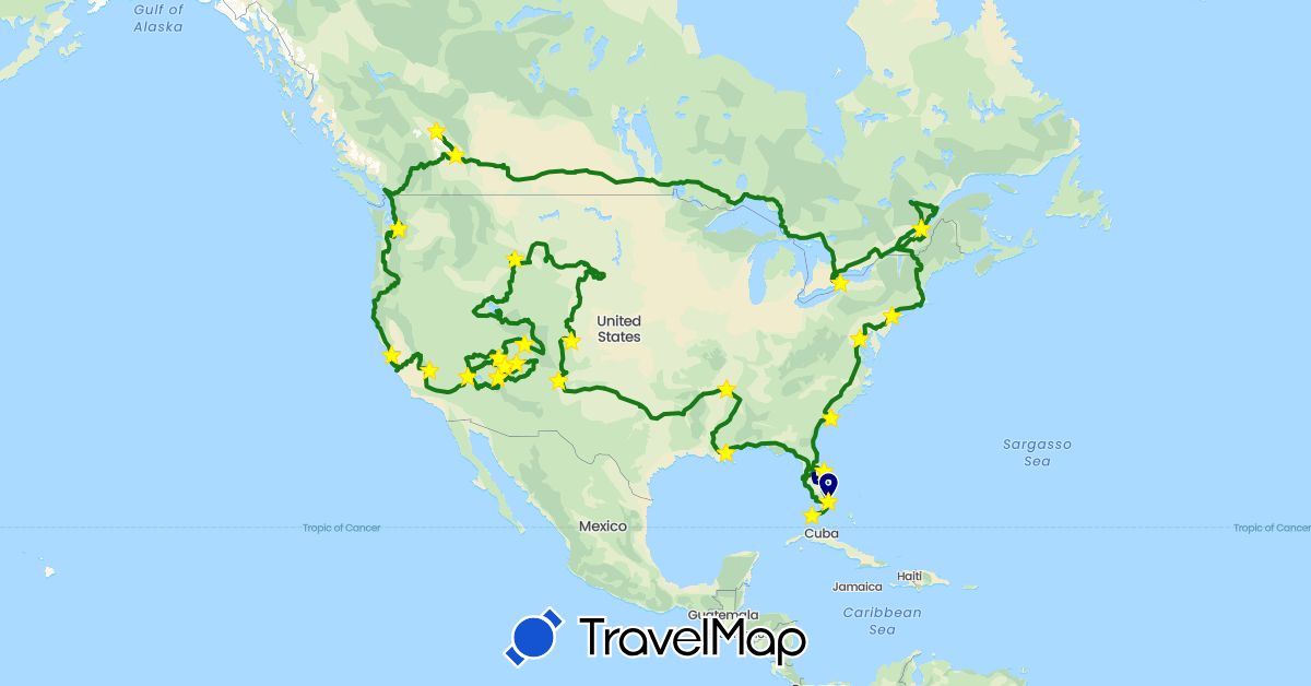 TravelMap itinerary: driving, plane, camping-car in Canada, United States (North America)